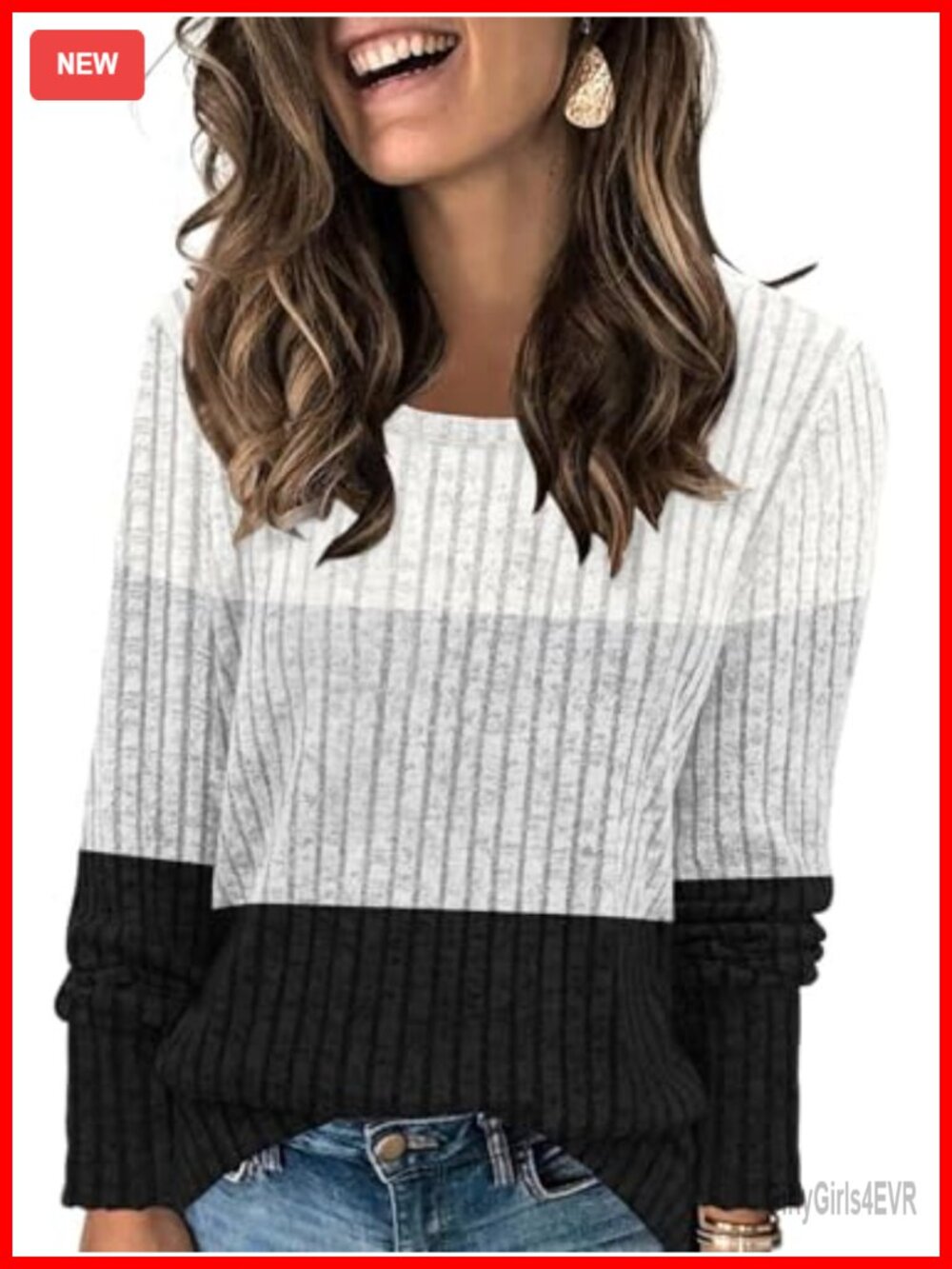 Womens Color Block Tunic Top Long Sleeve Striped Lightweight Sweater